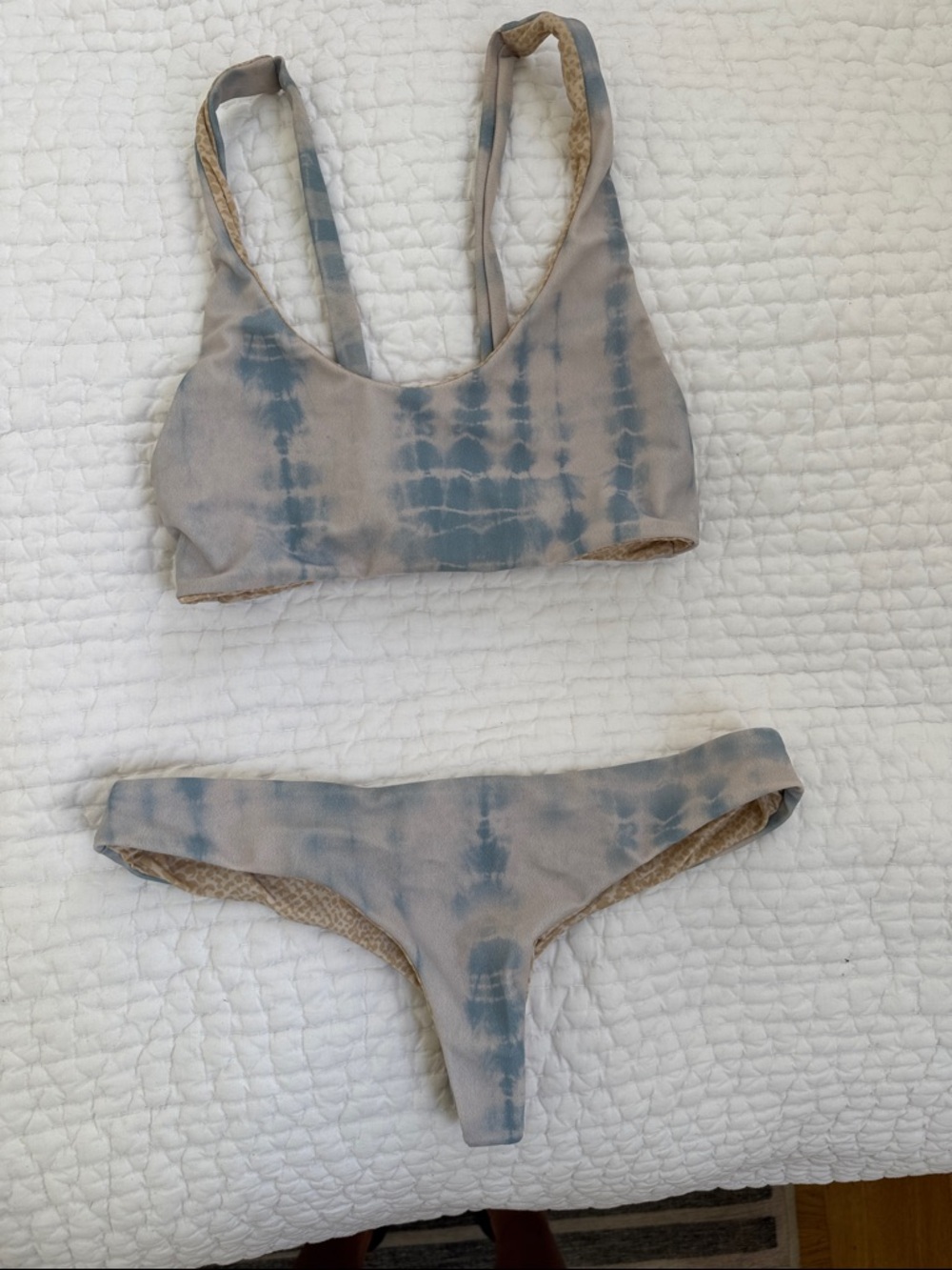 acacia swimwear Blue and Beige Tie-Dye Bikini Set